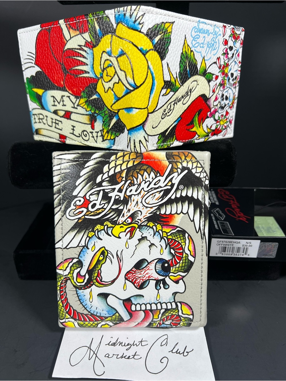 Ed Hardy My True Love Tattoo Bifold Wallet Off-White NIB Skull Gift Set Y2K Punk